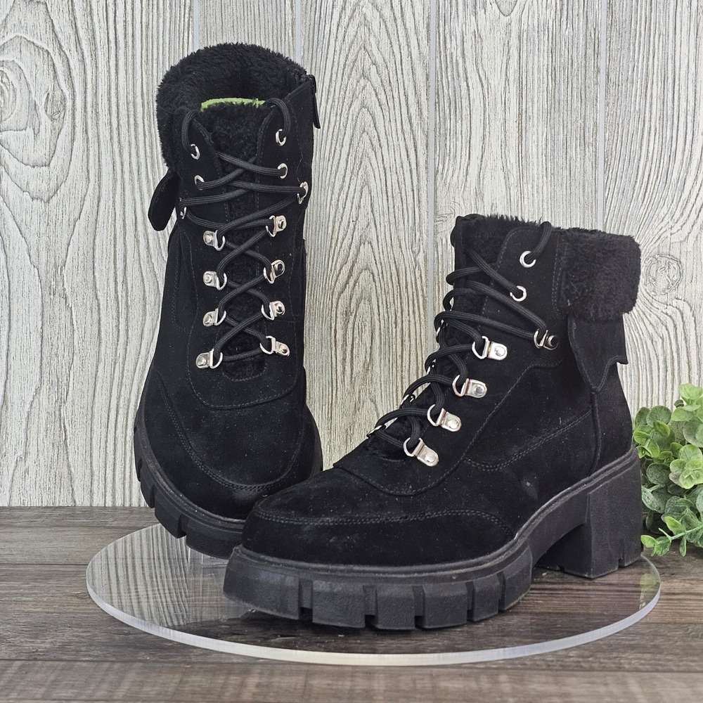 Torrid Boots Black Women's 10W Faux Fur Lug Sole Chunky Heel Streetwear Gothcore